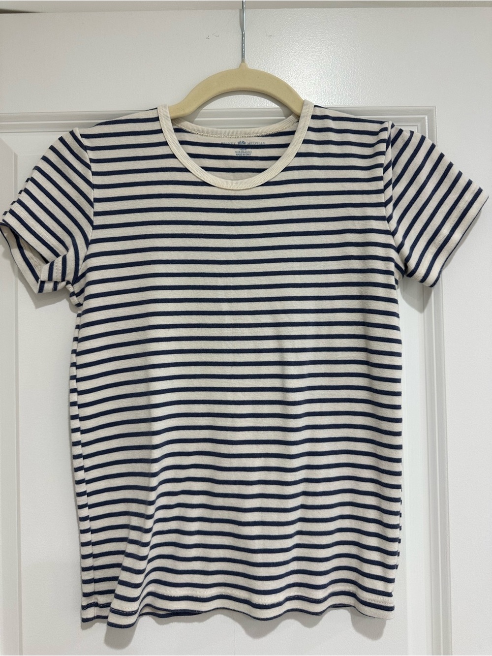 Brandy Melville White & Navy Striped Short Sleeve Tee